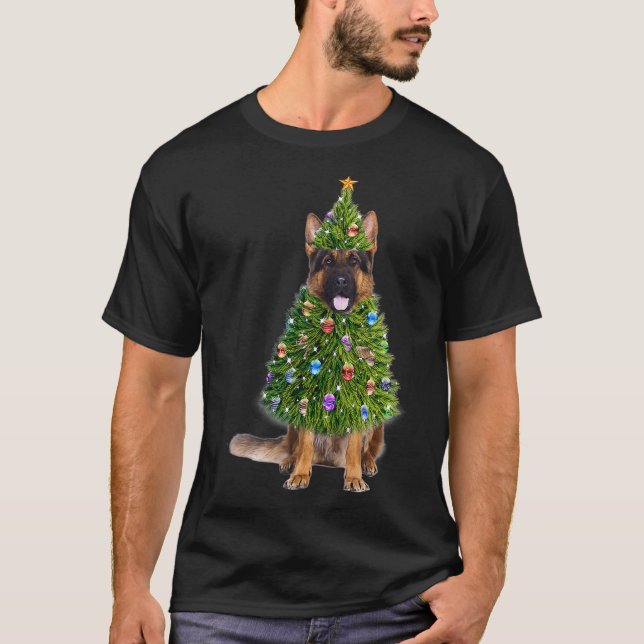 Camiseta German Shepherd Christmas Tree Lights  Funny Gift  (Anverso)