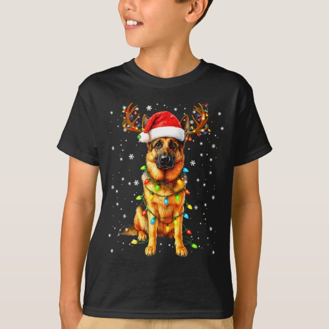 Camiseta German Shepherd Christmas Tree Lights Pajama Dog L (Anverso)