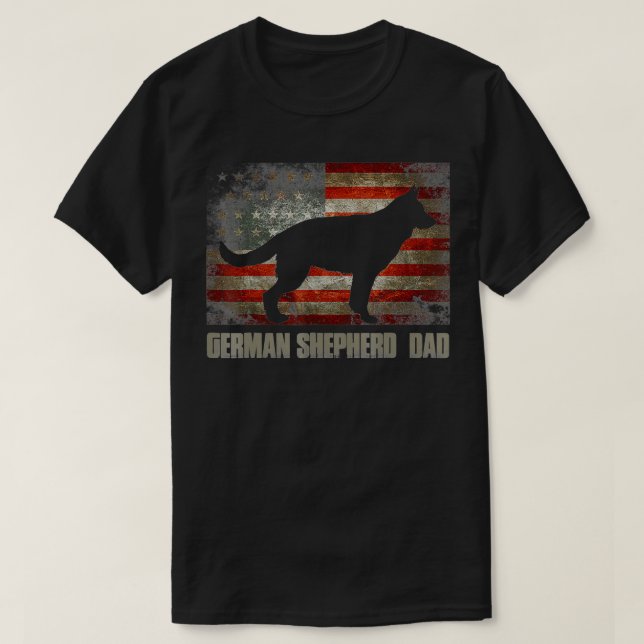 Camiseta German Shepherd Dad Vintage American Flag Patrioti (Diseño del anverso)