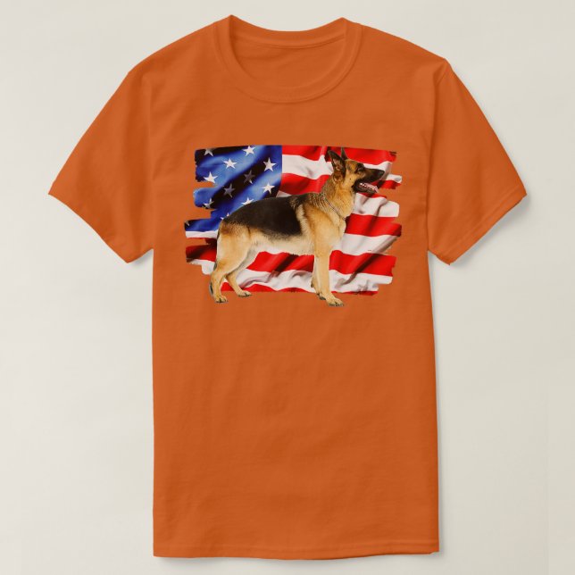 Camiseta German Shepherd Dog, American Flag, 4th of July  (Diseño del anverso)