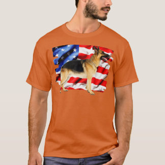 Camiseta German Shepherd Dog, American Flag, 4th of July 