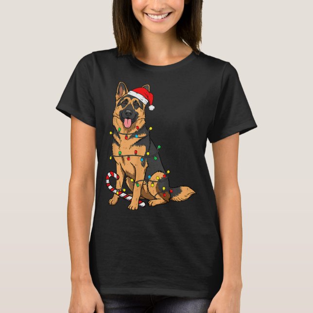 Camiseta German Shepherd Dog Christmas Lights Xmas Pet Dog  (Anverso)