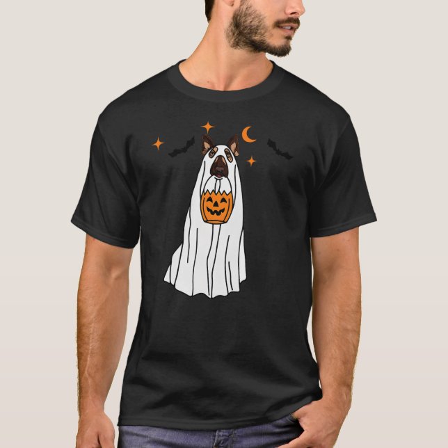 Camiseta German Shepherd Dog Ghost and Pumpkin Halloween Fu (Anverso)
