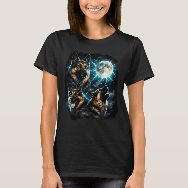 Camiseta German shepherd dog  howling at the moon (Anverso)