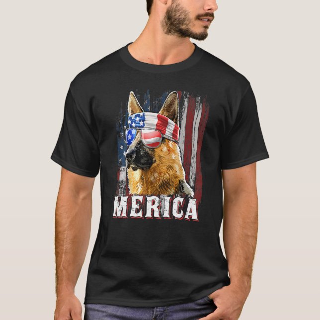 Camiseta German Shepherd Dog Merica 4th Of July American Fl (Anverso)