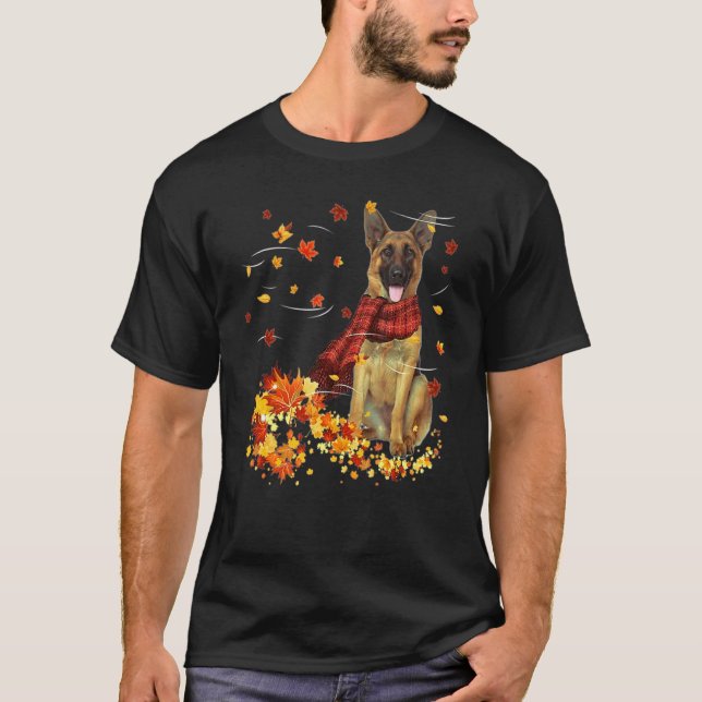 Camiseta German Shepherd Fall Scarf Dogs Autumn Leaves (Anverso)