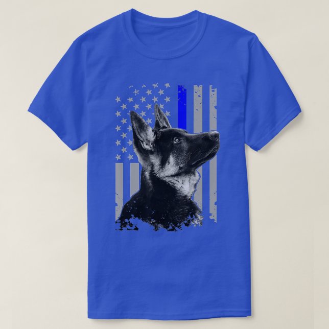 Camiseta German Shepherd K9 Unit Thin Blue Line Flag Police (Diseño del anverso)