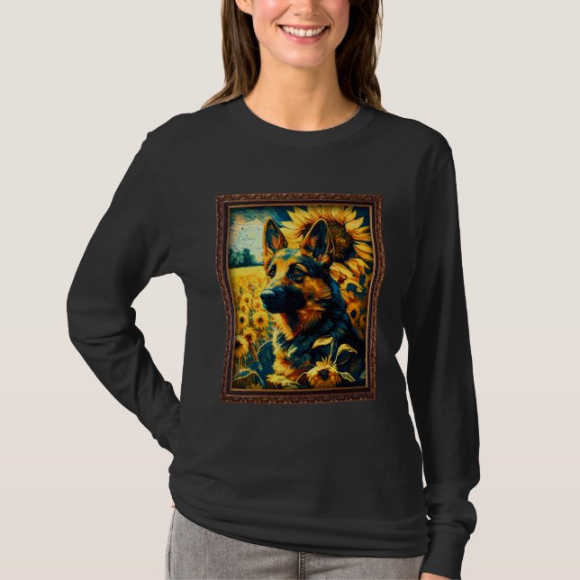 Camiseta German Shepherd Painting Sunflower Flower Mom Wome (Anverso)
