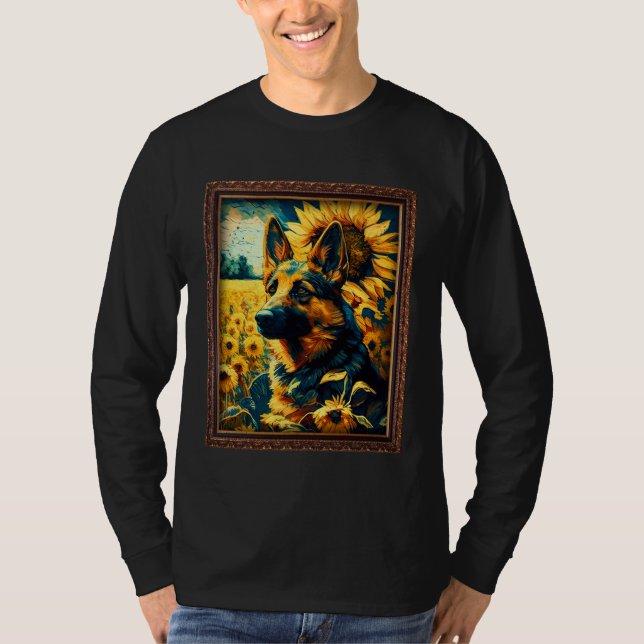 Camiseta German Shepherd Painting Sunflower Flower Mom Wome (Anverso)