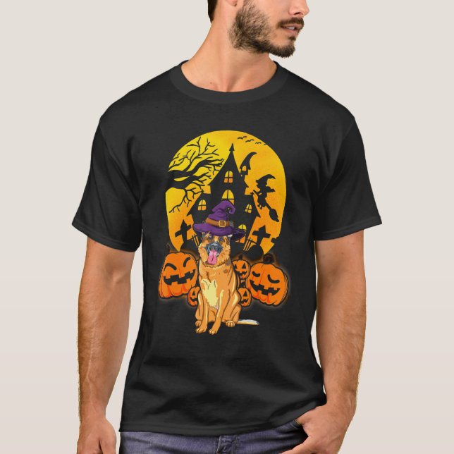 Camiseta German Shepherd Pumpkin Witch Hat Halloween Costum (Anverso)