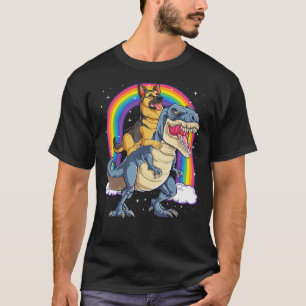 Camiseta German Shepherd Riding Dinosaur T Rex Boys Kids Ra