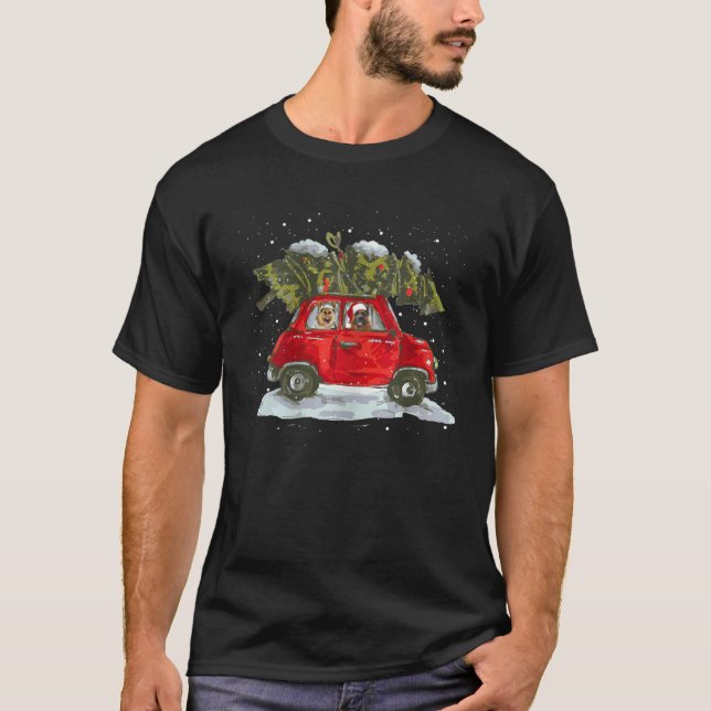 Camiseta German Shepherd Riding Red Car Merry Christmas Dog (Anverso)