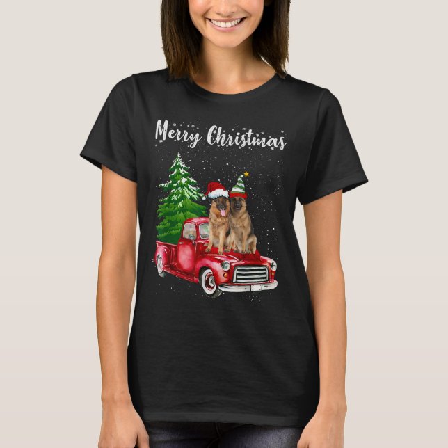 Camiseta German Shepherd Riding Red Truck Merry Christmas D (Anverso)