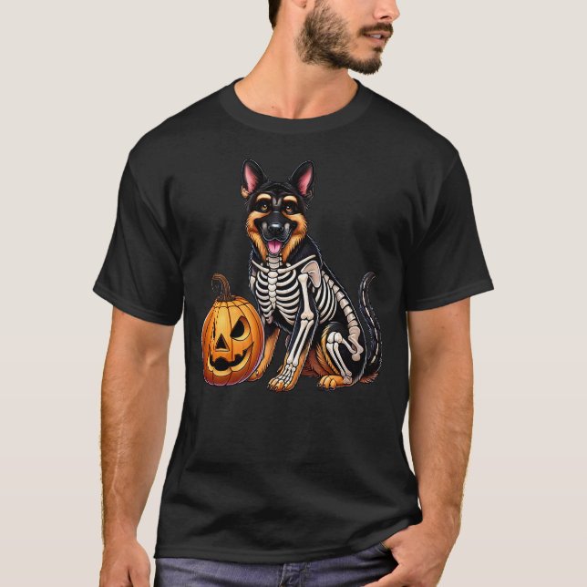 Camiseta German Shepherd Skeleton Jack O Lantern Funny Dog  (Anverso)