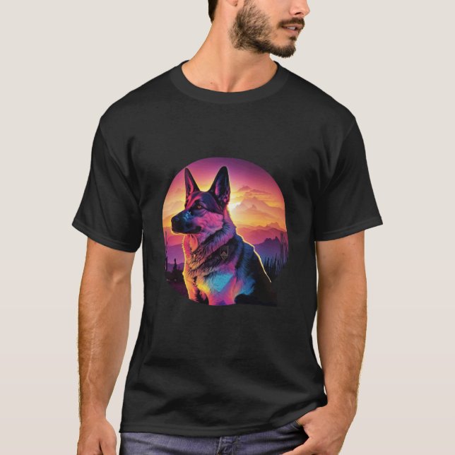 Camiseta German Shepherd Synthwave 80s Retrowave Aesthetic (Anverso)