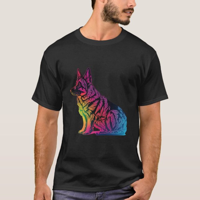 Camiseta German Shepherd Synthwave 80s Retrowave Aesthetic  (Anverso)