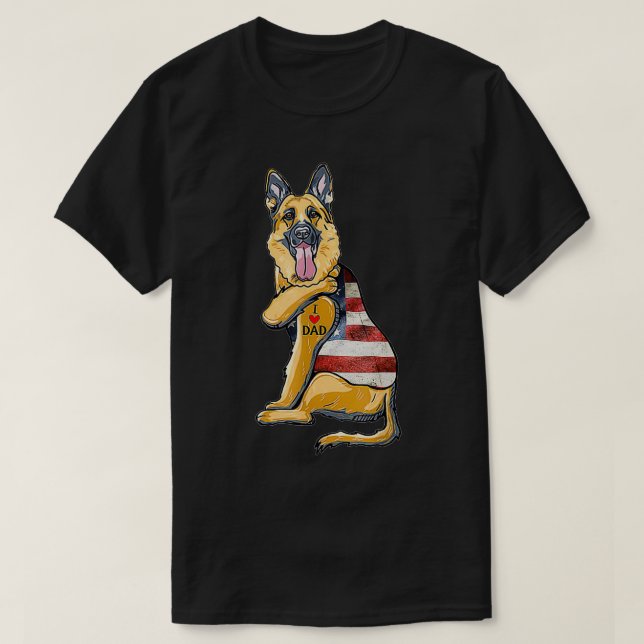 Camiseta German Shepherd Tattoo Dog I Love Dad Fathers Day  (Diseño del anverso)