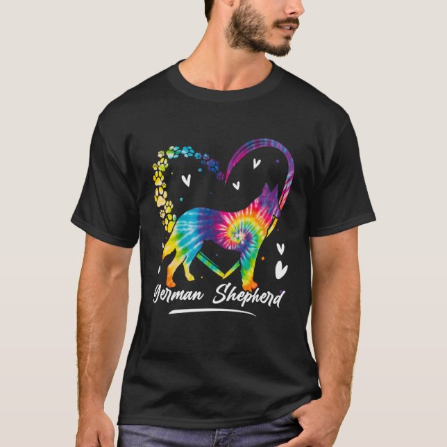 Camiseta German Shepherd Tie Dye Rainbow Dog (Anverso)