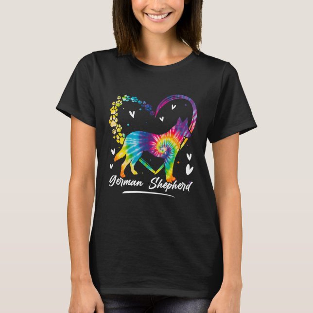 Camiseta German Shepherd Tie Dye Rainbow Dog (Anverso)