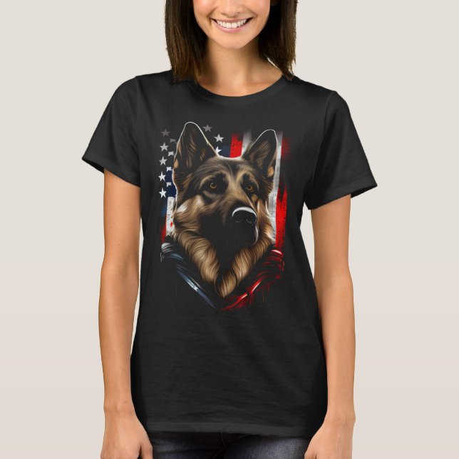 Camiseta German Shepherd US Flag America USA German Shepher (Anverso)