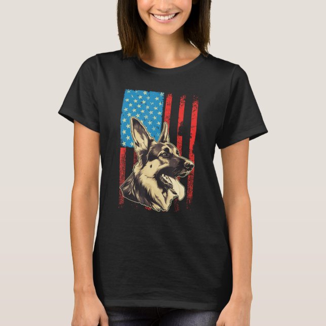 Camiseta German Shepherd USA American Flag 4th of July Grun (Anverso)
