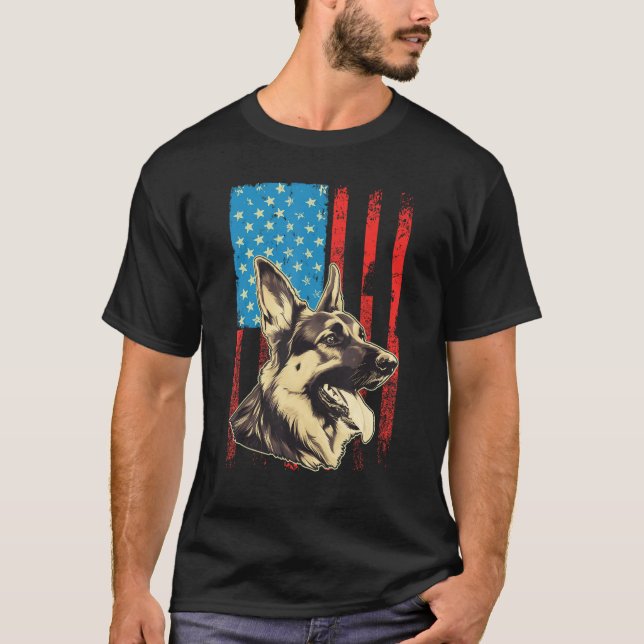Camiseta German Shepherd USA American Flag 4th of July Grun (Anverso)