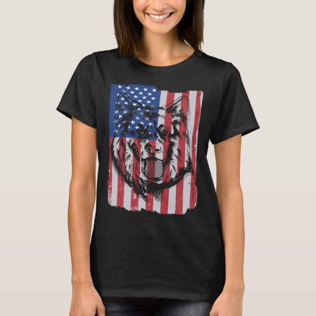 Camiseta German Shepherd USA Merica Flag Retro (Anverso)