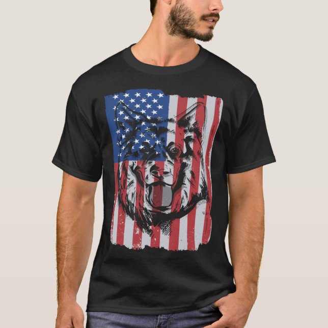 Camiseta German Shepherd USA Merica Flag Retro (Anverso)