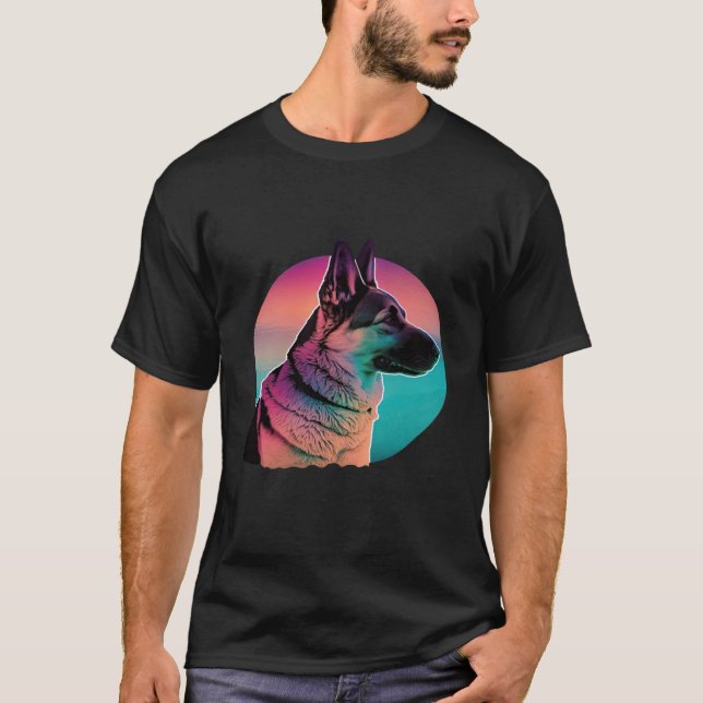 Camiseta German Shepherd Vaporwave Retrowave Aesthetic (Anverso)
