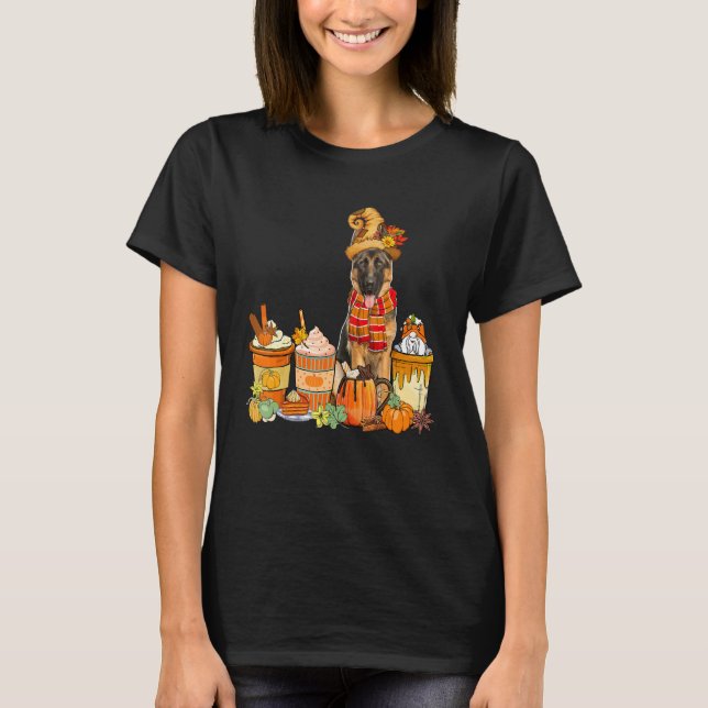 Camiseta German Shepherd Wearing Hat With Coffee Cups Fall  (Anverso)