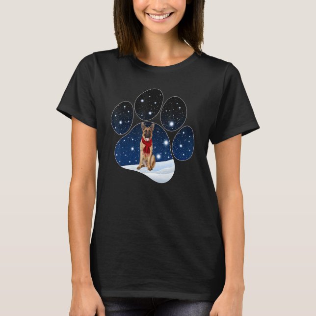 Camiseta German Shepherd Winter Snow Paw Dogs Christmas (Anverso)