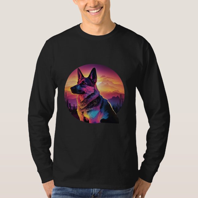 Camiseta German Shepherd with a Nostalgic 80s Retrowave Aes (Anverso)
