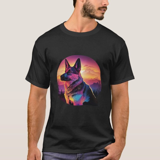 Camiseta German Shepherd with a Nostalgic 80s Retrowave Aes (Anverso)
