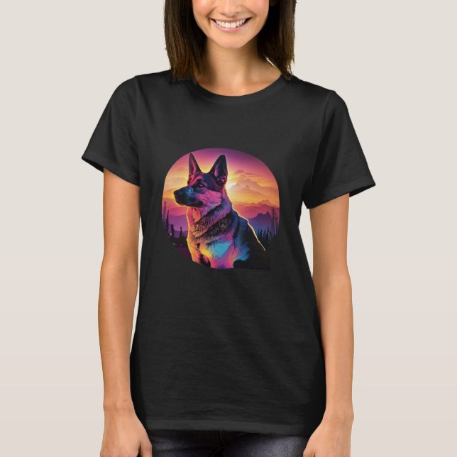 Camiseta German Shepherd with a Nostalgic 80s Retrowave Aes (Anverso)