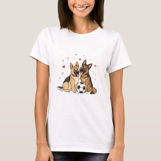 Camiseta German Shepherds with Soccer Ball for Valentine's  (Anverso)
