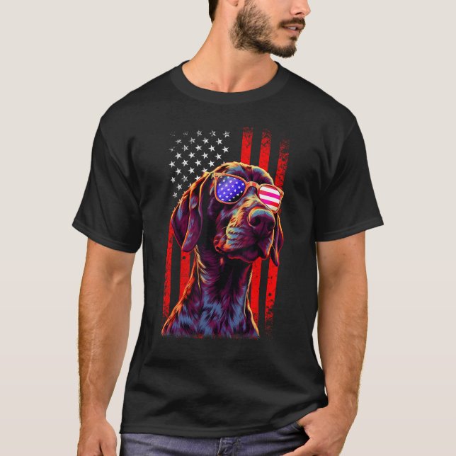 Camiseta German Shorthaired Pointer Dog American Flag 4th O (Anverso)