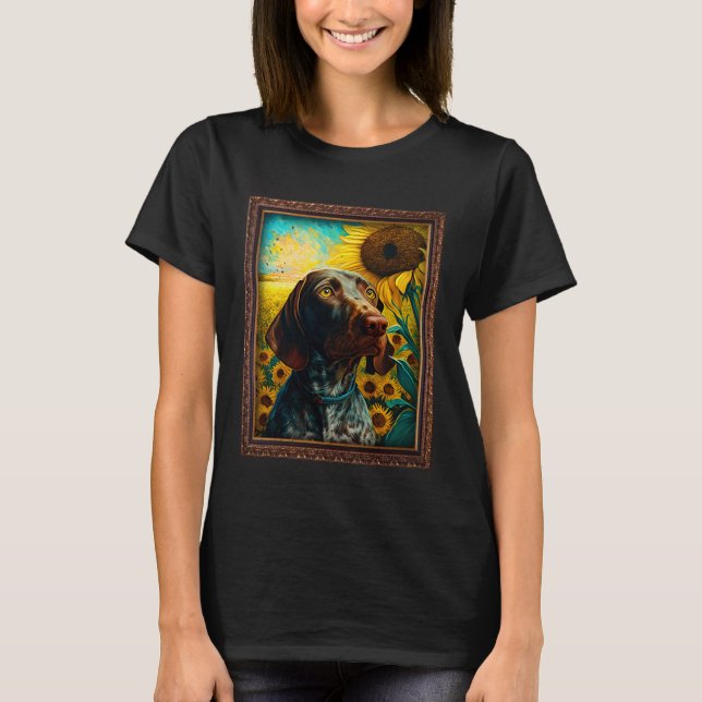 Camiseta German Shorthaired Pointer Painting Sunflower Flow (Anverso)