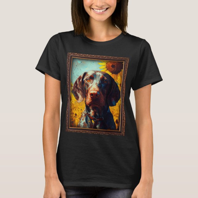 Camiseta German Shorthaired Pointer Painting Sunflower Flow (Anverso)