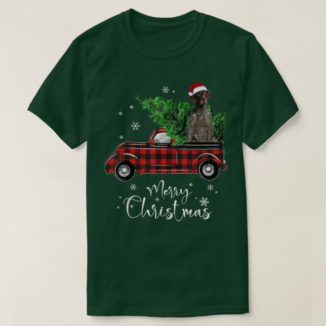Camiseta German Shorthaired Pointer Ride Red Truck Christma (Diseño del anverso)