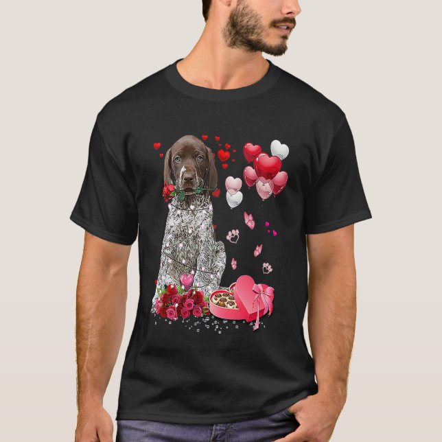 Camiseta German Shorthaired Pointer Rose Heart Happy Valent (Anverso)