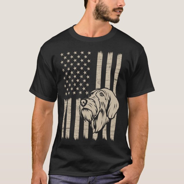 Camiseta German Wirehaired Pointer American USA Flag (Anverso)