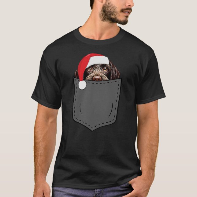 Camiseta German Wirehaired Pointer Dog Hat Christmas Pocket (Anverso)