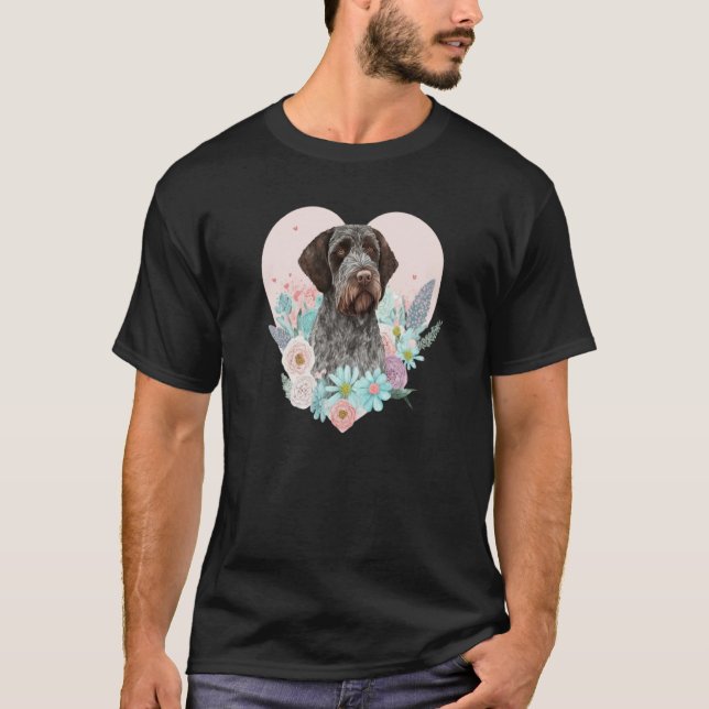 Camiseta German Wirehaired Pointer Mom Valentines Day Flora (Anverso)