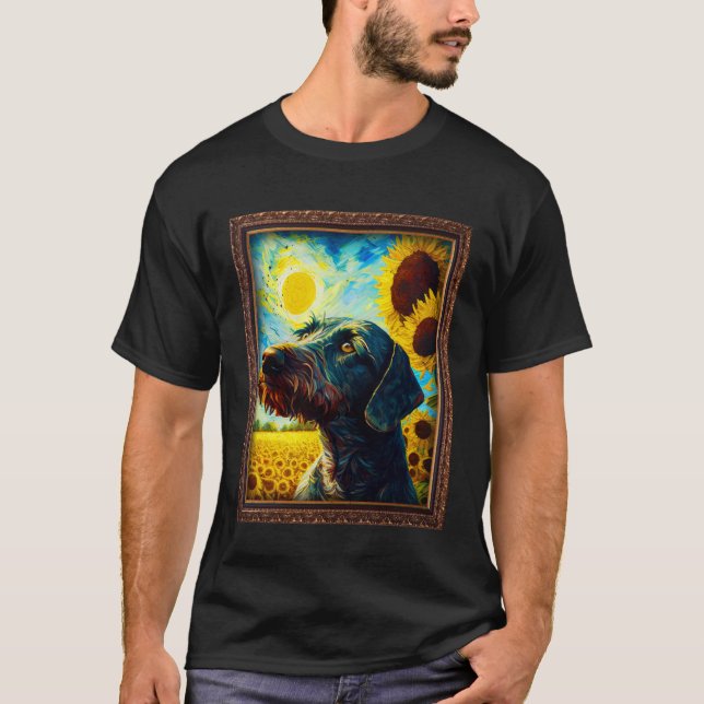 Camiseta German Wirehaired Pointer Painting Sunflower Flowe (Anverso)