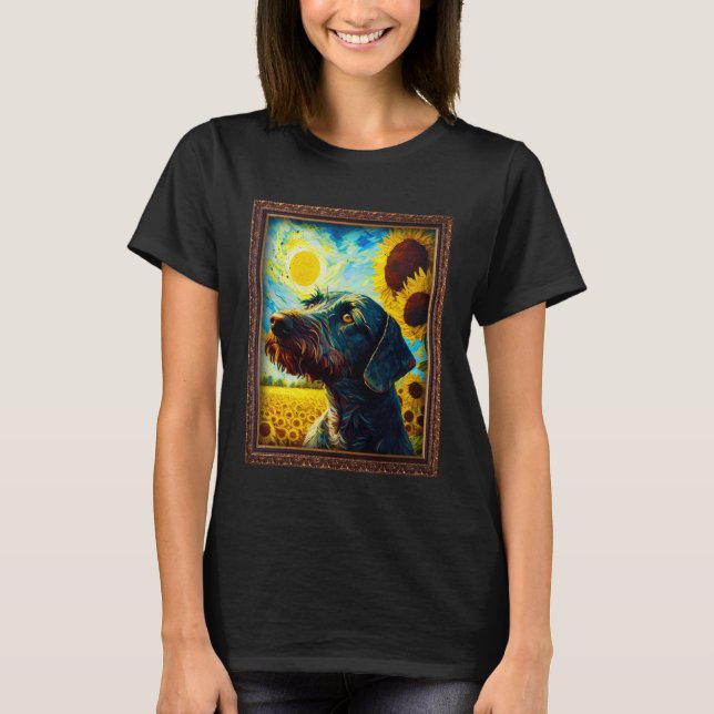 Camiseta German Wirehaired Pointer Painting Sunflower Flowe (Anverso)