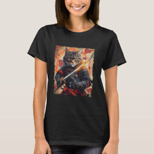 Camiseta Gerrero Gato Samurái Ronin con Katana Feline Bushi