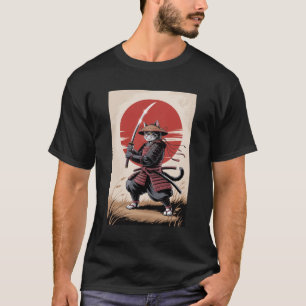 Camiseta Gerrero Samurái Japonés Vintage de Gato
