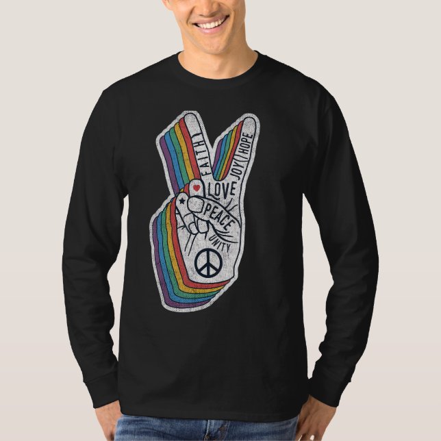Camiseta Gesto de mano de paz con palabras signo de paz 2 (Anverso)