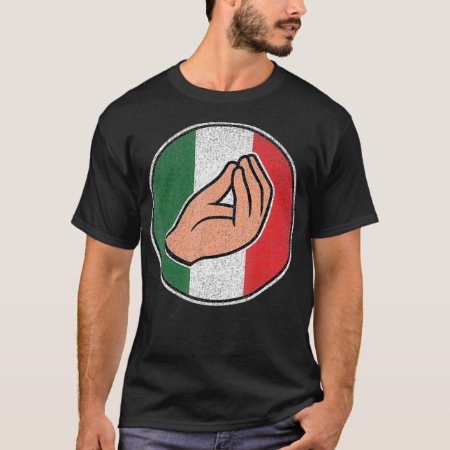 Camiseta Gesto de mano italiano con bandera italiana (Anverso)