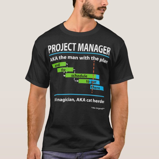 Camiseta Gestor de proyectos con el gato mago del plan (Anverso)
